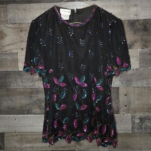 80s art deco silk beaded top